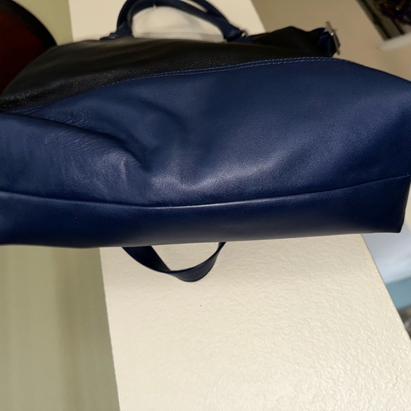 Coach Colorblock Legacy Leather Satchel Black Navy - Picture 2 of 10